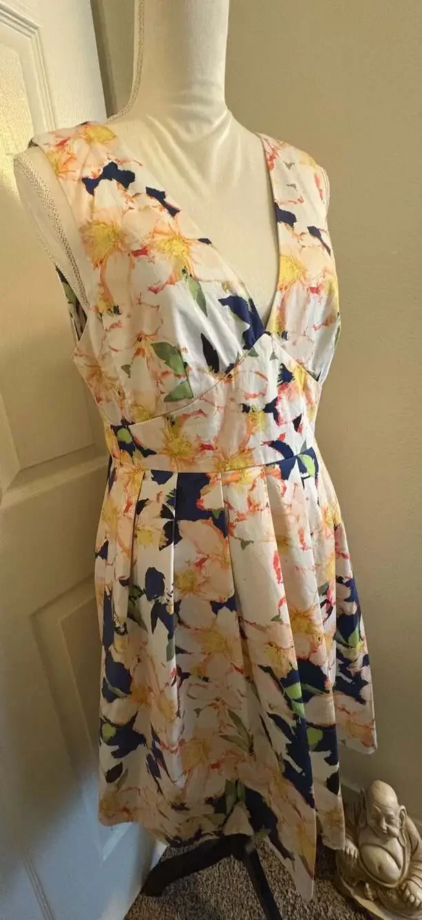 J. Crew Floral Sateen V-Neck Pleated Fit & Flare Sleeveless Dress